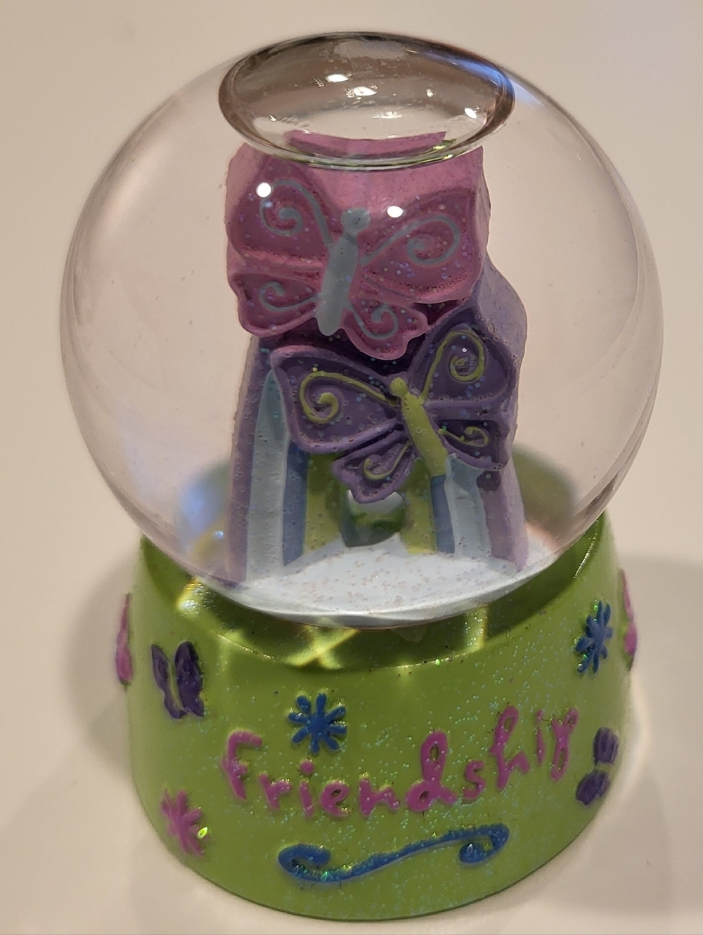 Friendship Butterfly Snow Globe - Pink & Purple 3 X 2 Inches